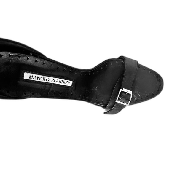 Manolo Blahnik Black Leather Stilettos, 4.5" Heel, Euro 40 - Picture 8 of 9
